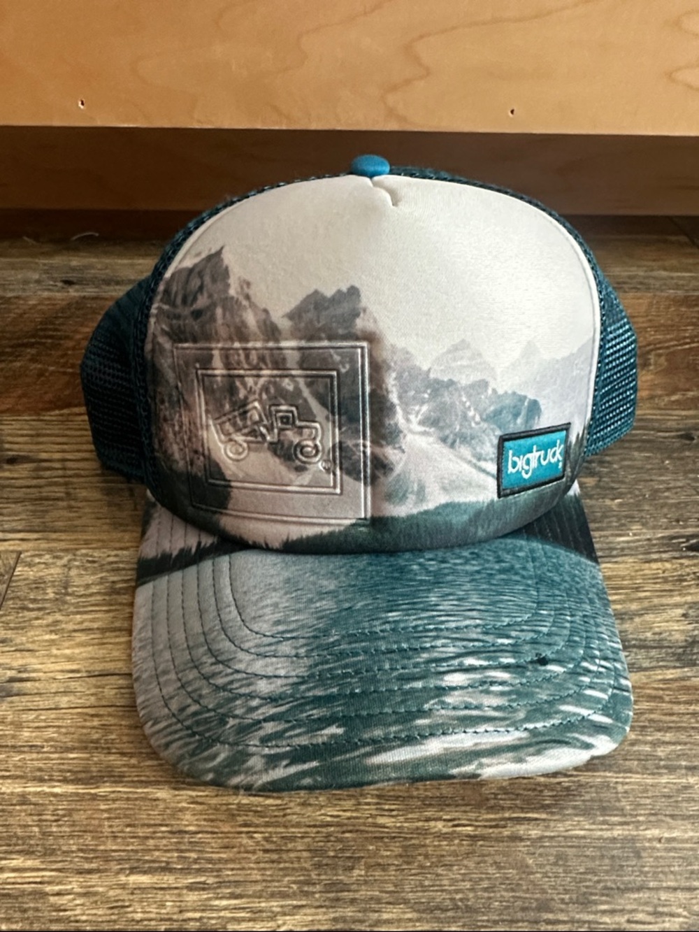 Big Truck Teal Mountain Graphic Trucker Hat